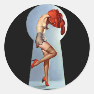 Keyhole Pin Up Classic Round Sticker