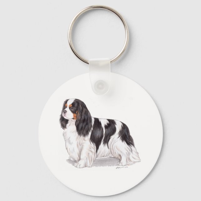 Keyring : Tricolour Cavalier King charles spaniel (Front)