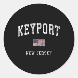 Keyrt New Jersey Nj Vintage American Flag Srts Des Classic Round Sticker
