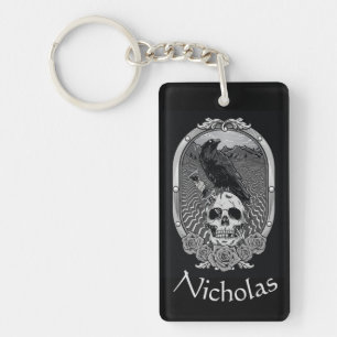 Keys Belong Custom Name Loves Raven Bird Skull Key Ring