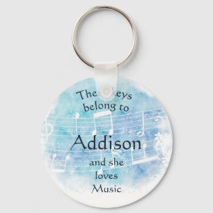 Keys Belong to Custom Name Loves Music Key Ring