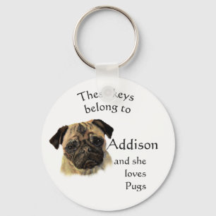 Keys Belong to Custom Name Loves Pug Dogs Key Ring