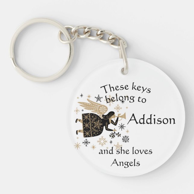 Keys Custom Name Loves Angels Key Ring (Front)