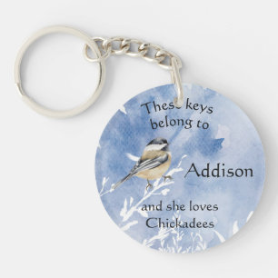 Keys Custom Name Loves Chickadee Bird Cute Key Ring
