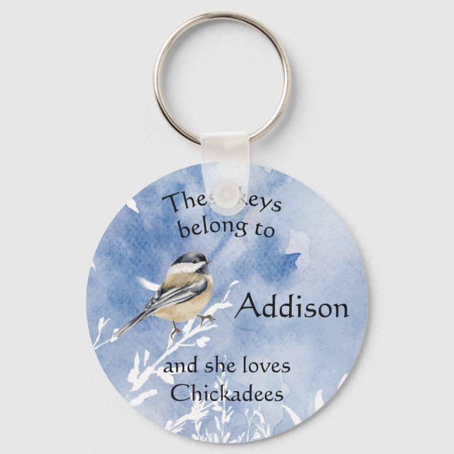 Keys Custom Name Loves Chickadee Bird Cute Key Ring (Front)