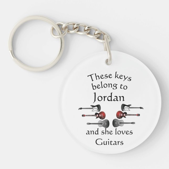 Keys Custom Name Loves Guitar Key Ring (Front)