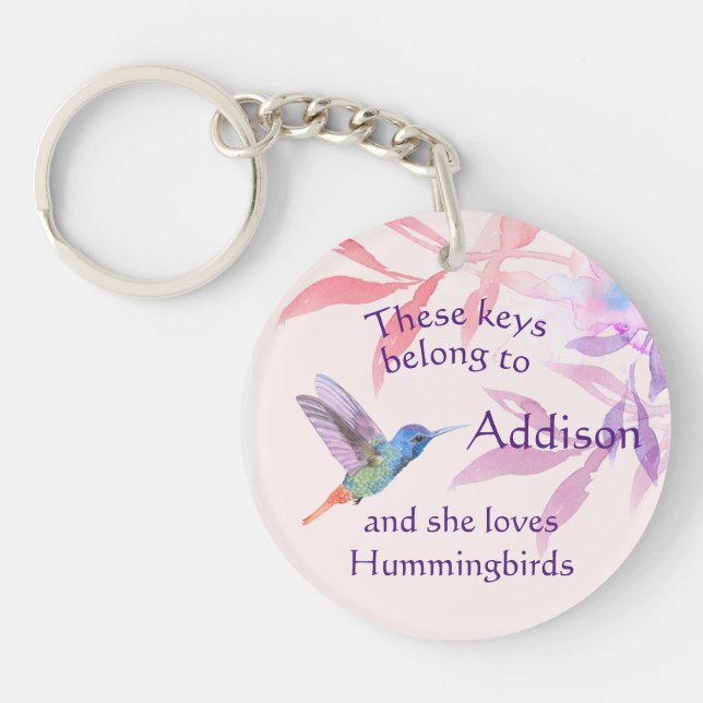 Keys Custom Name Loves Hummingbirds Key Ring (Front)