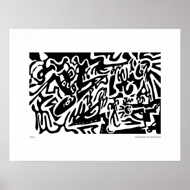 "Keys", digital B&W abstract Poster (Front)