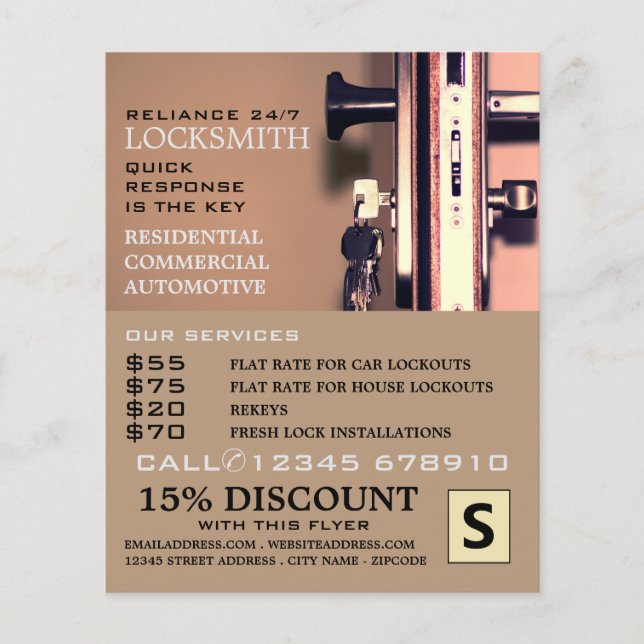 Keys in Door, Locksmith Advertising Flyer (Front)