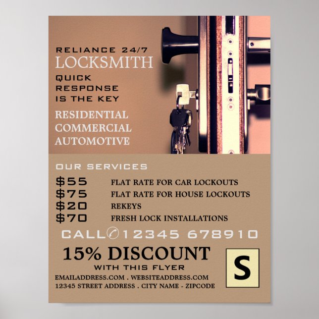 Keys in Door, Locksmith Advertising Poster (Front)