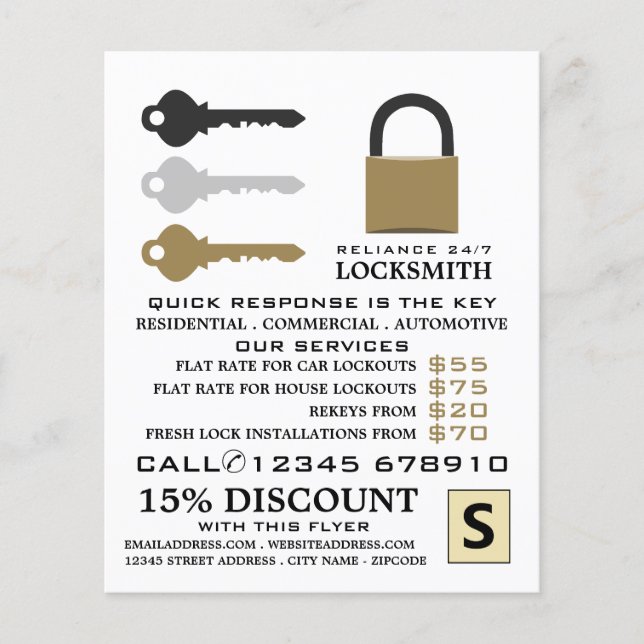 Keys & Padlock, Locksmith Advertising Flyer (Front)