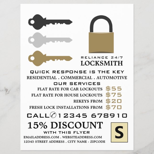 Keys & Padlock, Locksmith Advertising Flyer (Front)