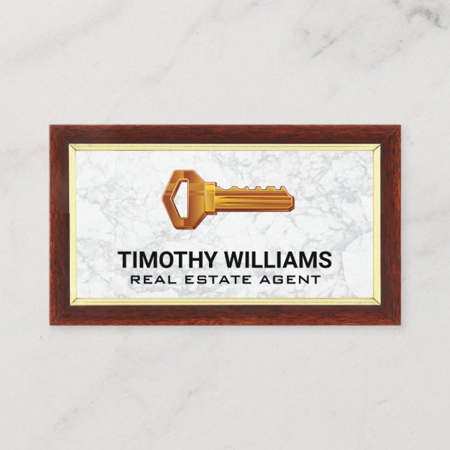 Keys | Wood Border | Marble Business Card (Front)