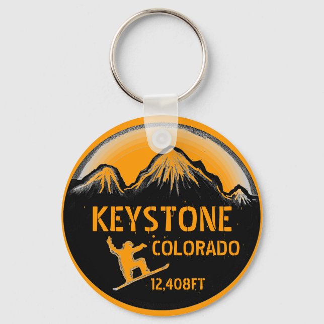 Keystone Colorado orange snowboard art keychain (Front)