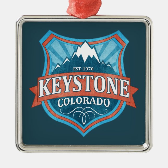 Keystone Colorado teal shield square ornament (Front)