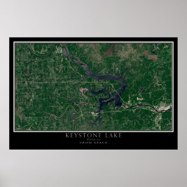 Keystone Lake Oklahoma From Space Satellite Map Poster (Front)