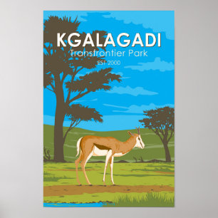 Kgalagadi Transfrontier Park Travel Art Vintage Poster