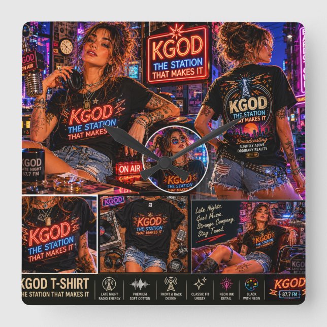 KGOD Radio Late Night Square Wall Clock (Front)