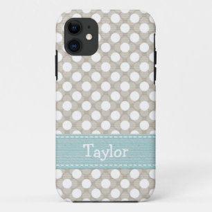 Khaki and Blue Polka Dot iPhone 11 Case