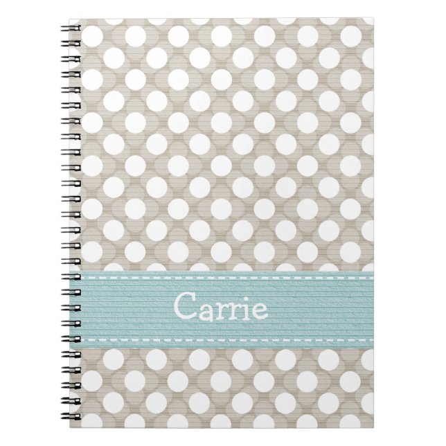 Khaki and Blue Polka Dot Spiral Notebook Journal (Front)