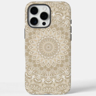 Khaki and White Ornamental Mandala Pattern iPhone 16 Pro Max Case