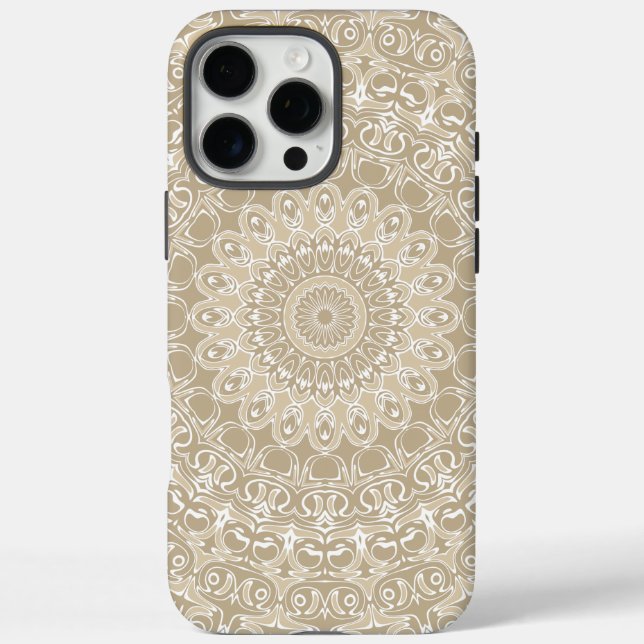 Khaki and White Ornamental Mandala Pattern Case-Mate iPhone Case (Back)