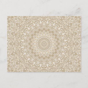 Khaki and White Ornamental Mandala Pattern Postcard
