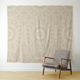 Khaki and White Ornamental Mandala Pattern Tapestry