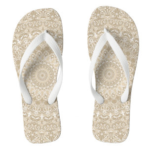 Khaki and White Ornamental Mandala Pattern Thongs