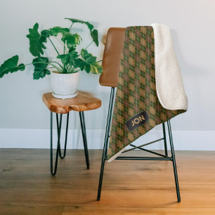 Khaki Argyle - Camouflage Nature Tones - own text Sherpa Blanket