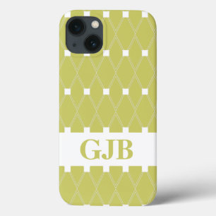 Khaki Argyle Lattice with monogram iPhone 13 Case