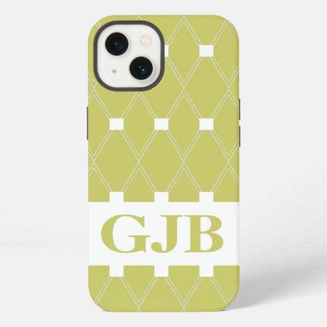 Khaki Argyle Lattice with monogram iPhone Case (Back)