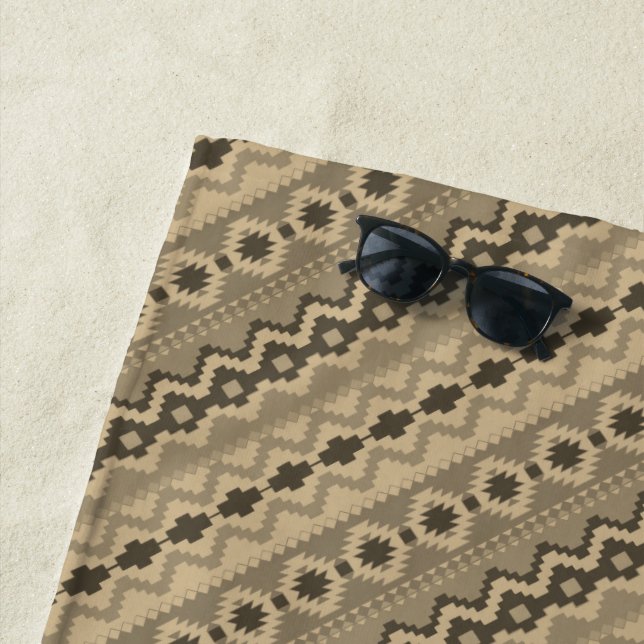 Khaki aztec pattern  beach towel (In Situ)