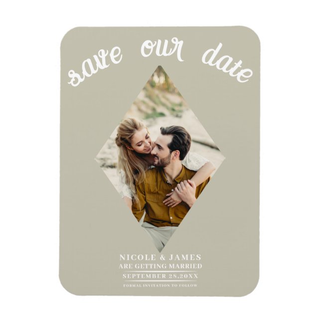 Khaki Beige Diamond Photo Wedding Save the Date Magnet (Vertical)