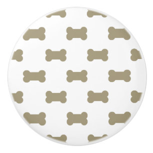 khaki Beige Dog Bones On Bright White Background Ceramic Knob