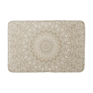 Khaki Beige Mandala Kaleidoscope Medallion Flower Bath Mat