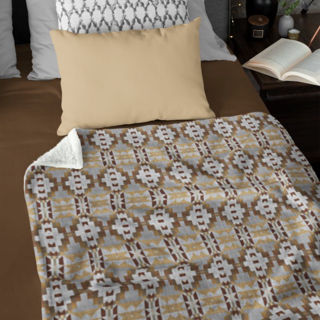 Khaki Beige Taupe Dark Brown Gray Tribal Pattern Fleece Blanket (Creator Uploaded)
