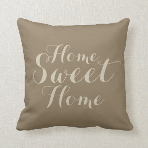 Khaki beige taupe home sweet home throw pillow