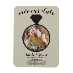 Khaki Beige Wedding Ring Photo Save the Date Magnet