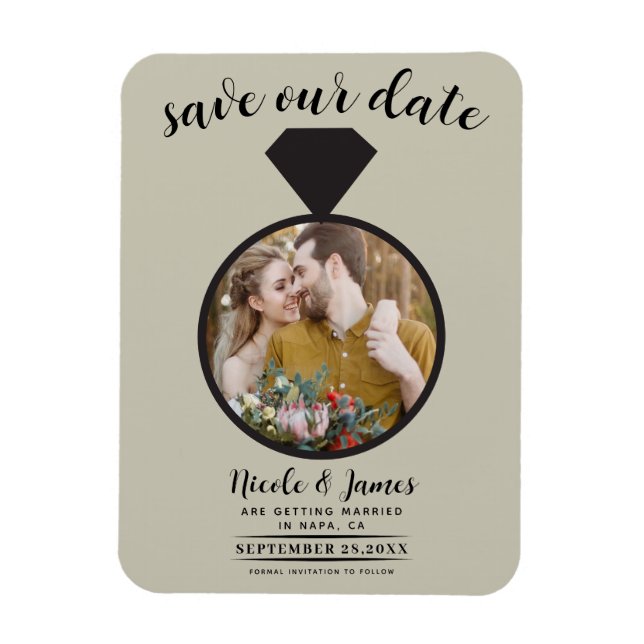 Khaki Beige Wedding Ring Photo Save the Date Magnet (Vertical)