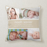 Khaki Birth Announcement Pillow<br><div class="desc">Brown birth announcement collage pillow</div>