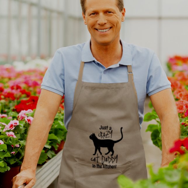 Khaki Black Personalised Crazy Cat Daddy Long Apron (Personalize the text any way you want!)