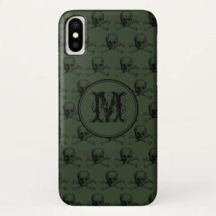Khaki Black Skull Halloween Personalised Monogram iPhone X Case
