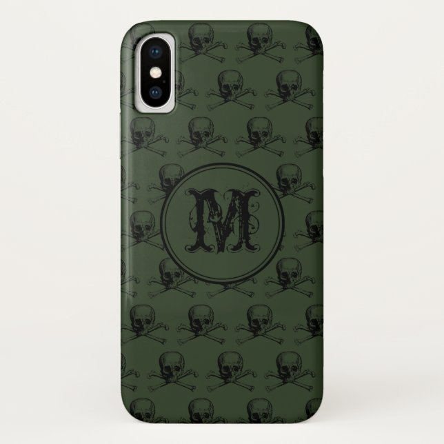 Khaki Black Skull Halloween Personalized Monogram Case-Mate iPhone Case (Back)