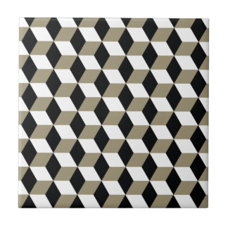 Khaki Black & White 3D Cubes Pattern Ceramic Tile