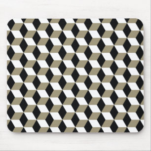Khaki Black & White 3D Cubes Pattern Mouse Pad