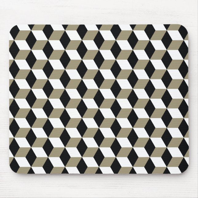 Khaki Black & White 3D Cubes Pattern Mouse Pad (Front)