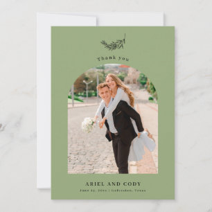 Khaki   Boho Arch Wedding Photo Thank You Card