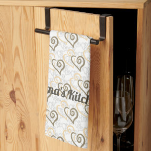 Khaki Brown Linked Heart Art Custom Tea Towel