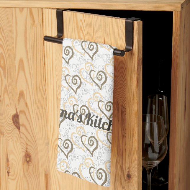 Khaki Brown Linked Heart Art Custom Tea Towel (Thirds Fold)